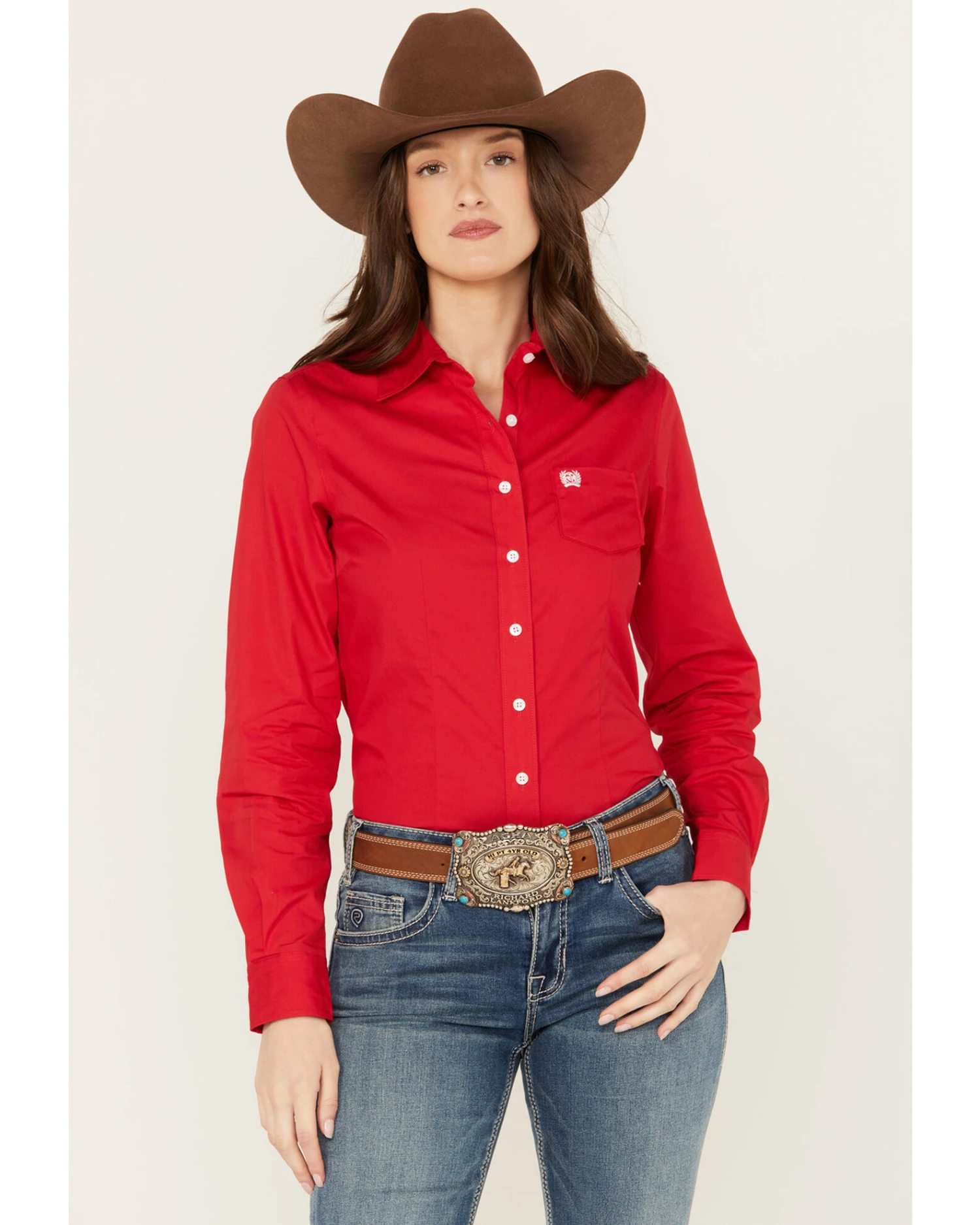 Cinch Women's Solid Red Button-Down Western Shirt 2 Cinch Women's Solid Red Button-Down Western Shirt - Image 2