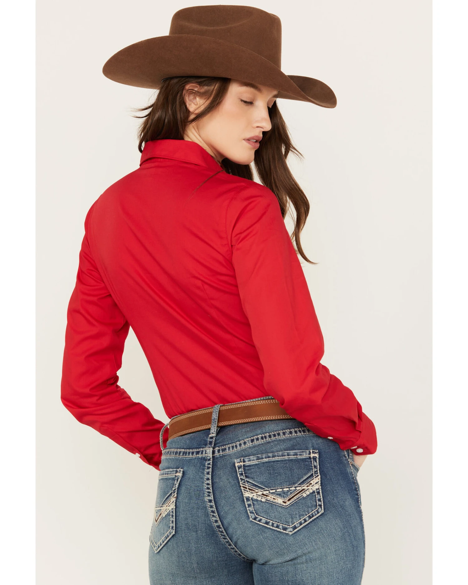 Cinch Women's Solid Red Button-Down Western Shirt 3 Cinch Women's Solid Red Button-Down Western Shirt - Image 3