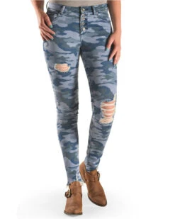 Tractr Women's High Rise Camo Skinny Jeans