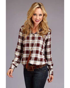 Stetson Women's Brown Plaid Long Sleeve Western Shirt -Ariat || Wrangler || FREE PEOPLE Sales Store 2000286948 200 P1