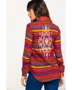 Rock & Roll Denim Women's Rust Serape Stripe Southwestern Embroidered Long Sleeve Western Shirt -Ariat || Wrangler || FREE PEOPLE Sales Store 2000290054 900 P2