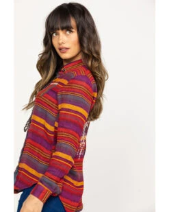 Rock & Roll Denim Women's Rust Serape Stripe Southwestern Embroidered Long Sleeve Western Shirt -Ariat || Wrangler || FREE PEOPLE Sales Store 2000290054 900 P3