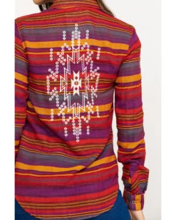 Rock & Roll Denim Women's Rust Serape Stripe Southwestern Embroidered Long Sleeve Western Shirt -Ariat || Wrangler || FREE PEOPLE Sales Store 2000290054 900 P5