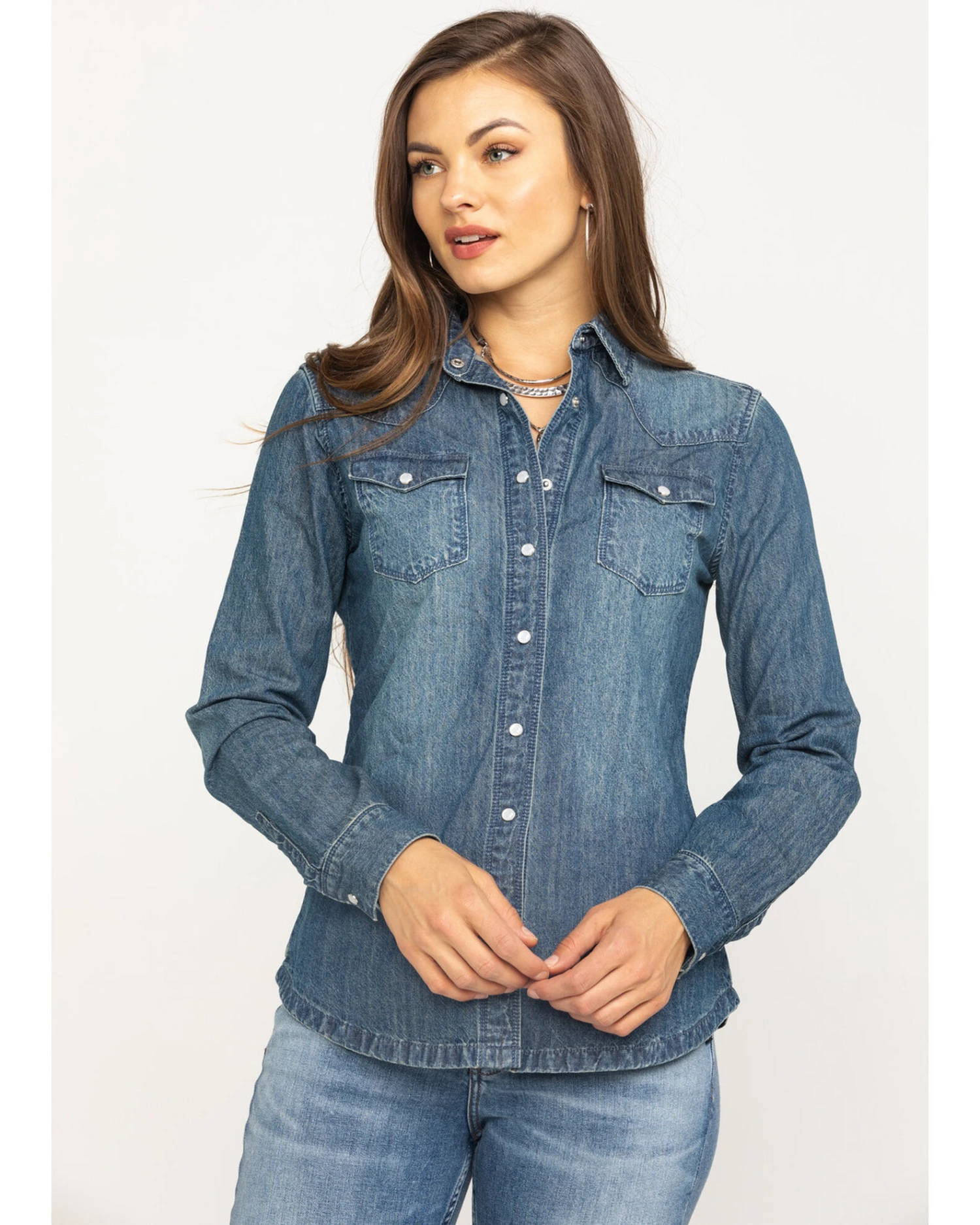 Stetson Women's Floral Embroidered Denim Long Sleeve Pearl Snap Western Shirt 5 Stetson Women's Floral Embroidered Denim Long Sleeve Pearl Snap Western Shirt - Image 5