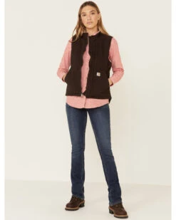 Carhartt Women's Dark Brown Washed Duck Sherpa Lined Vest -Ariat || Wrangler || FREE PEOPLE Sales Store 2000324201 200 P2
