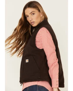 Carhartt Women's Dark Brown Washed Duck Sherpa Lined Vest -Ariat || Wrangler || FREE PEOPLE Sales Store 2000324201 200 P4