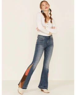 Driftwood Women’s Medium Wash Suede Patchwork Flare Jeans -Ariat || Wrangler || FREE PEOPLE Sales Store 2000328193 400 P1