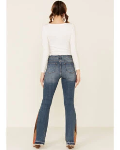 Driftwood Women’s Medium Wash Suede Patchwork Flare Jeans