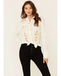 ROPER Stetson Women's Poly Crepe Retro Embroidered Long Sleeve Snap Western Shirt -Ariat || Wrangler || FREE PEOPLE Sales Store 2000332684 100 P1