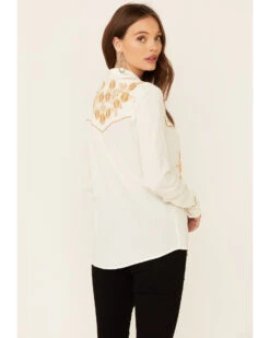 ROPER Stetson Women's Poly Crepe Retro Embroidered Long Sleeve Snap Western Shirt -Ariat || Wrangler || FREE PEOPLE Sales Store 2000332684 100 P4