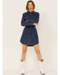 Wrangler Women's Dark Denim Washed Long Sleeve Western Shirt Dress -Ariat || Wrangler || FREE PEOPLE Sales Store 2000334318 402 P1