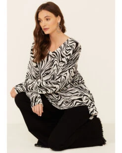 Show Me Your Mumu Women's Zebra Print Hug Me Pullover Sweater