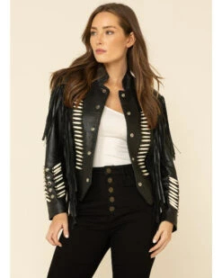 Liberty Wear Women's Black Fringe Sheep Napa Jacket -Ariat || Wrangler || FREE PEOPLE Sales Store 2000334581 001 P1