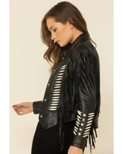 Liberty Wear Women's Black Fringe Sheep Napa Jacket -Ariat || Wrangler || FREE PEOPLE Sales Store 2000334581 001 P4
