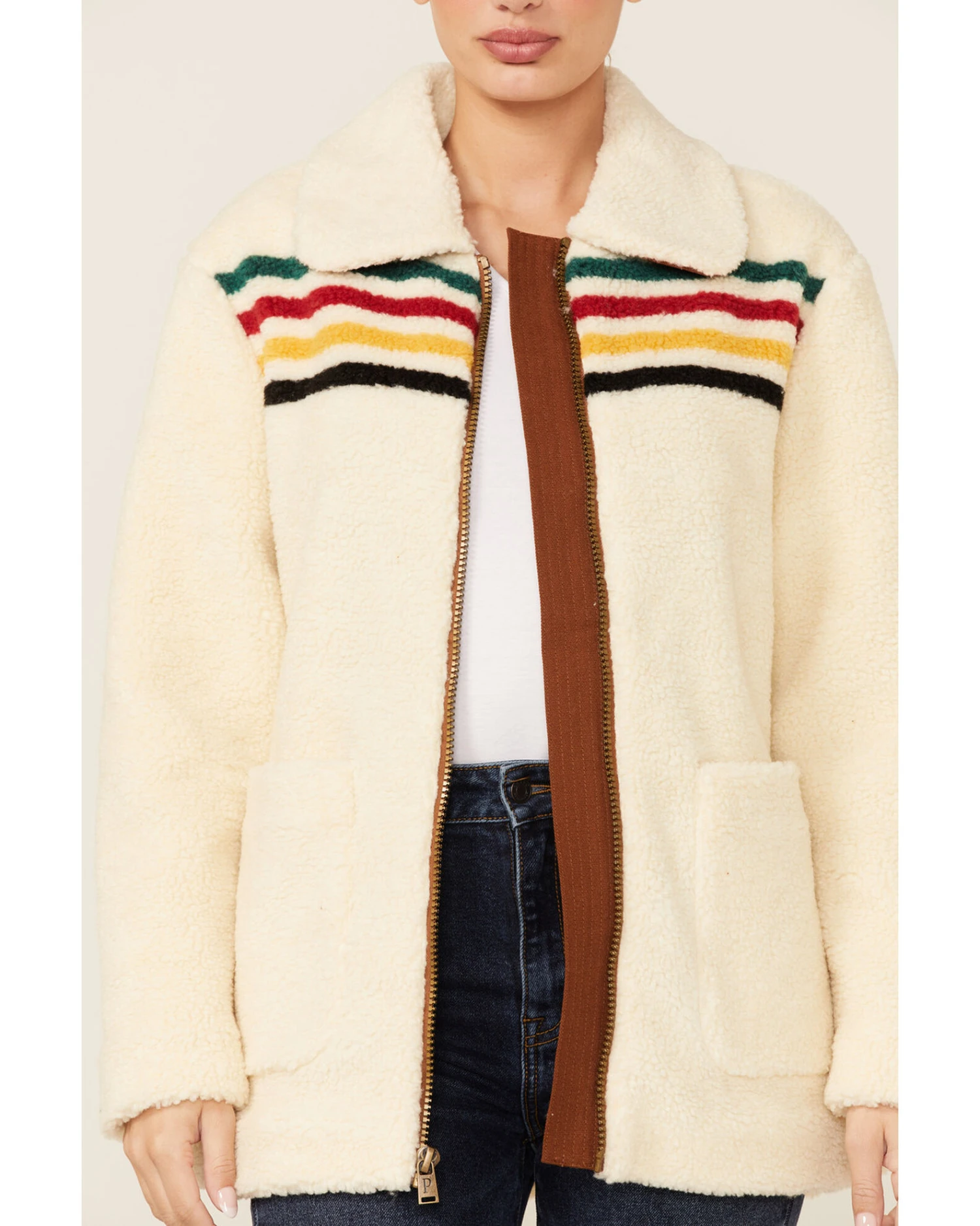 Pendleton Women's Ivory Glacier Sunset Zip-Front Fleece Jacket 1 Pendleton Women's Ivory Glacier Sunset Zip-Front Fleece Jacket