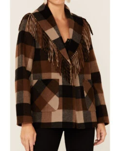 Pendleton Women's Charcoal & Camel Fringed Wool Blend Barn Coat -Ariat || Wrangler || FREE PEOPLE Sales Store 2000343362 900 P3