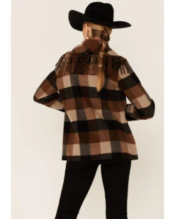 Pendleton Women's Charcoal & Camel Fringed Wool Blend Barn Coat -Ariat || Wrangler || FREE PEOPLE Sales Store 2000343362 900 P4