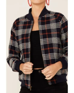 Pendleton Women's Navy & Red Plaid Wool Bomber Jacket -Ariat || Wrangler || FREE PEOPLE Sales Store 2000343369 410 P3