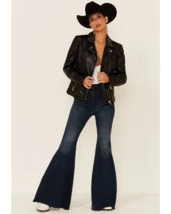 Mauritius Leather Women's Kaye Star Outline Studded Zip-Front Leather Jacket