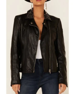 Mauritius Leather Women's Kaye Star Outline Studded Zip-Front Leather Jacket -Ariat || Wrangler || FREE PEOPLE Sales Store 2000345036 001 P3