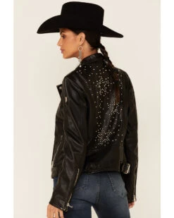 Mauritius Leather Women's Kaye Star Outline Studded Zip-Front Leather Jacket -Ariat || Wrangler || FREE PEOPLE Sales Store 2000345036 001 P4