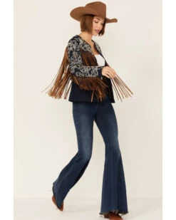 Scully Women's Demin Embroidered Floral & Beaded Stud Fringe Leather Jacket 7 Scully Women's Demin Embroidered Floral & Beaded Stud Fringe Leather Jacket -Ariat || Wrangler || FREE PEOPLE Sales Store 2000348602 402 P2