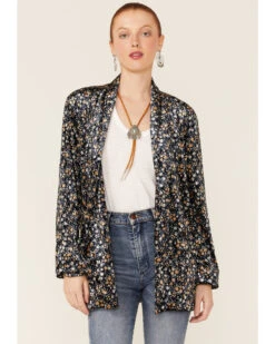 Molly Bracken Women's Ditsy Floral Print Stretch Velvet Open Front Blazer -Ariat || Wrangler || FREE PEOPLE Sales Store 2000350175 001 P2