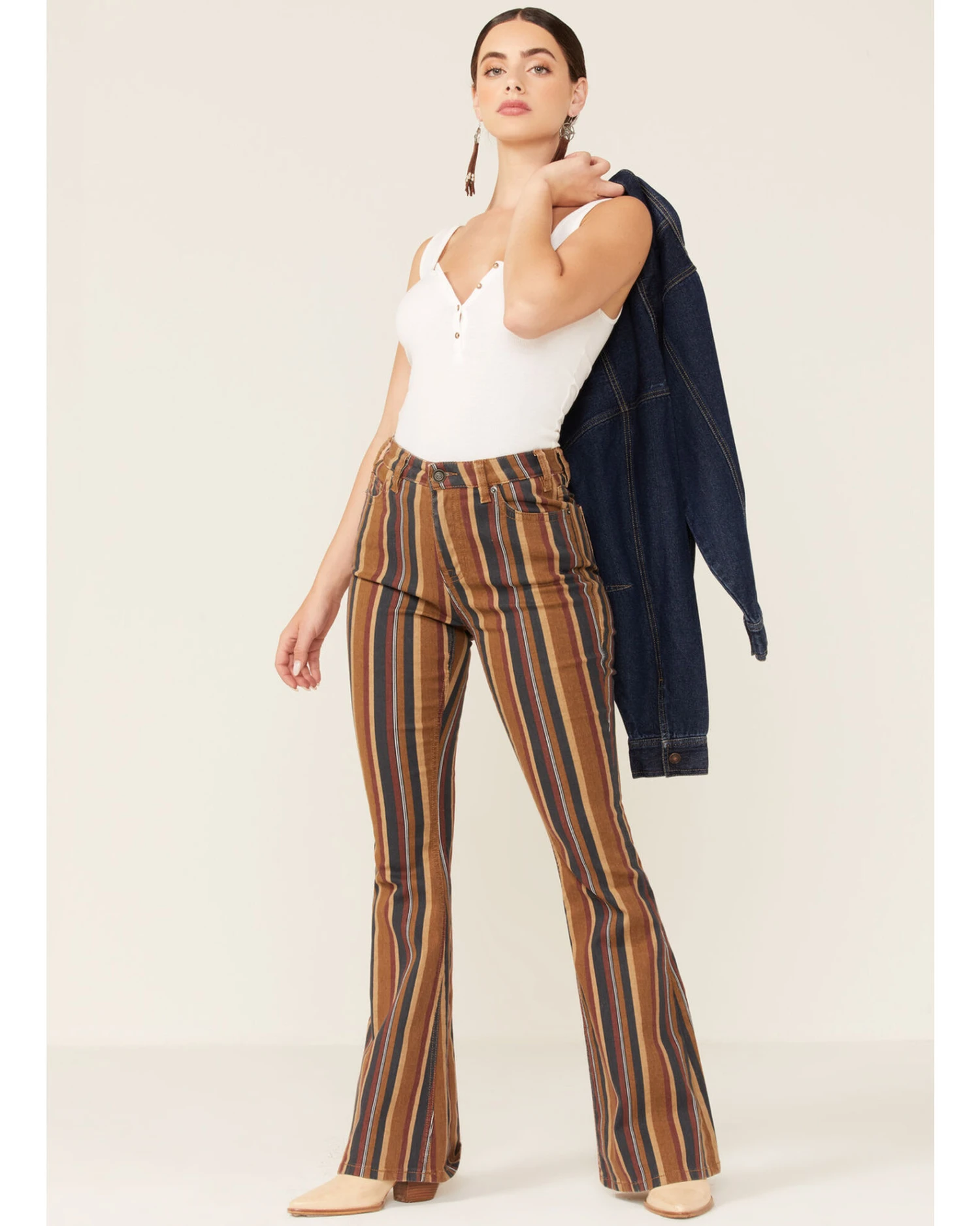 Rock & Roll Denim Women's Multi Striped Stretch High Rise Flare Jeans 2 Rock & Roll Denim Women's Multi Striped Stretch High Rise Flare Jeans - Image 2