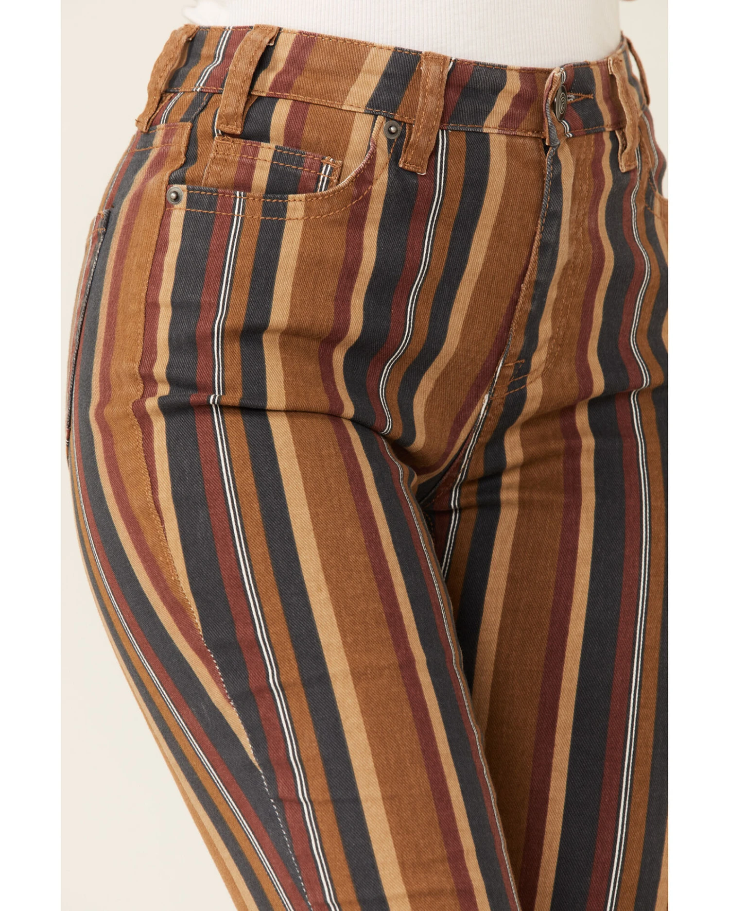 Rock & Roll Denim Women's Multi Striped Stretch High Rise Flare Jeans 1 Rock & Roll Denim Women's Multi Striped Stretch High Rise Flare Jeans