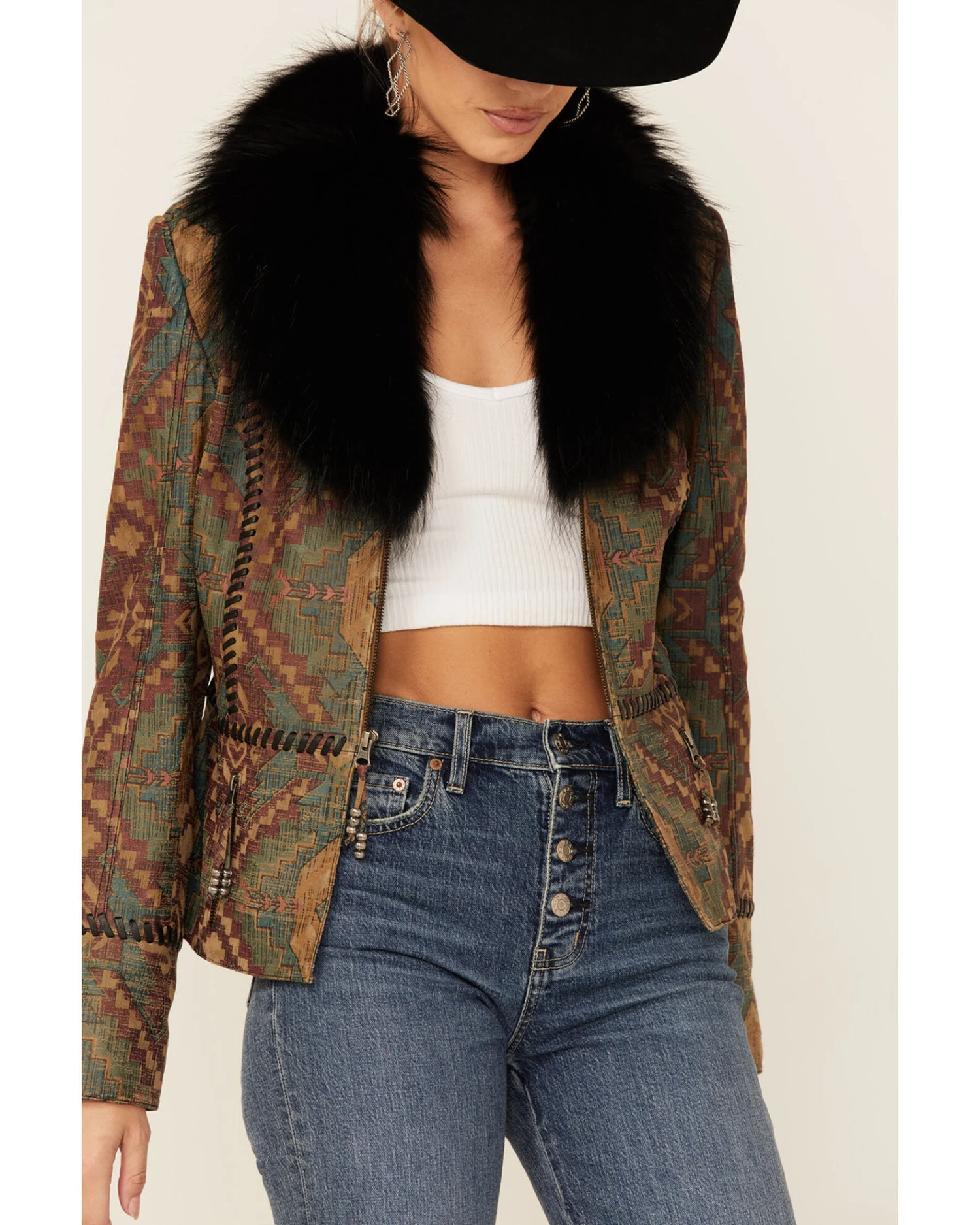 Double D Ranch Women's Top Ridge Weaver Zip-Front Faux Collar Leather Jacket 2 Double D Ranch Women's Top Ridge Weaver Zip-Front Faux Collar Leather Jacket - Image 2