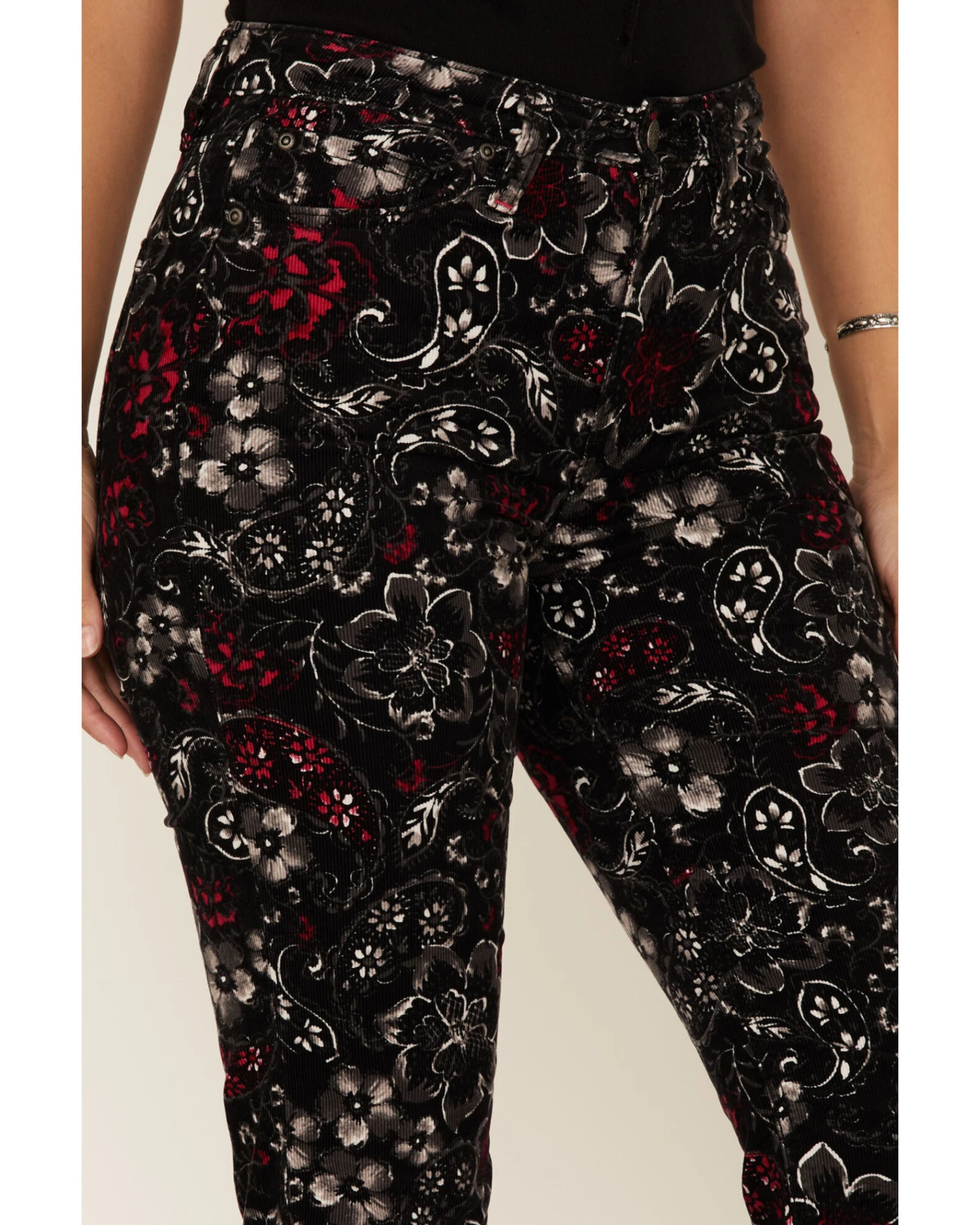 Idyllwind Women's Floral Print High Rise Flare Corduroy Jeans 1 Idyllwind Women's Floral Print High Rise Flare Corduroy Jeans