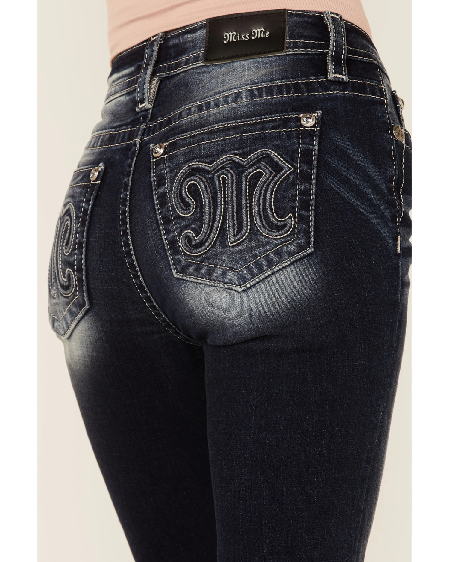 Miss Me Women's Denim Puff "M" Logo Bootcut Denim Jeans 1 Miss Me Women's Denim Puff "M" Logo Bootcut Denim Jeans