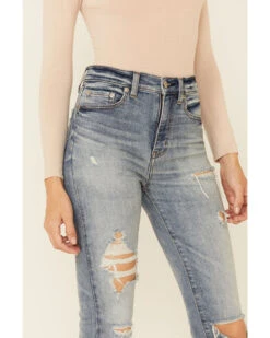 Daze Denim Women's Light Wash Distressed High Rise Straight Jeans -Ariat || Wrangler || FREE PEOPLE Sales Store 2000353974 450 P3