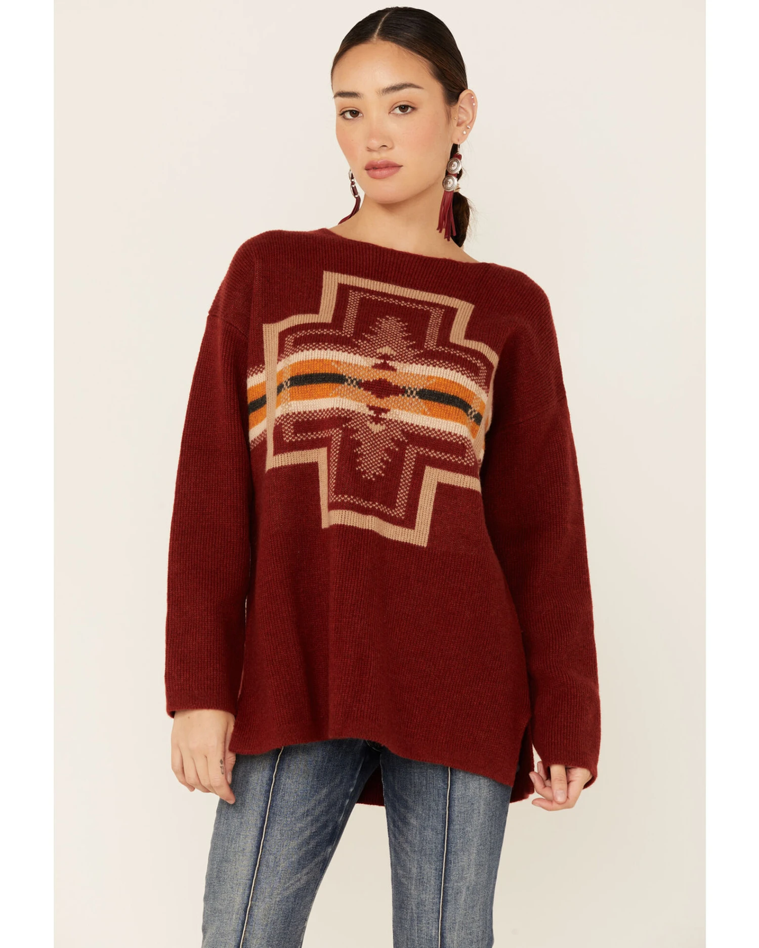 Pendleton Women's Colorful Print Drop-Shoulder Sweater 1 Pendleton Women's Colorful Print Drop-Shoulder Sweater