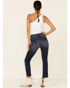 VIGOSS Women's Dark Wash High Rise Stevie Straight Distressed Jeans -Ariat || Wrangler || FREE PEOPLE Sales Store 2000355109 401 P4