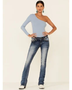 Rock Revival Women's Medium Wash Faded Stitched Border Bootcut Jeans -Ariat || Wrangler || FREE PEOPLE Sales Store 2000355236 400 P1