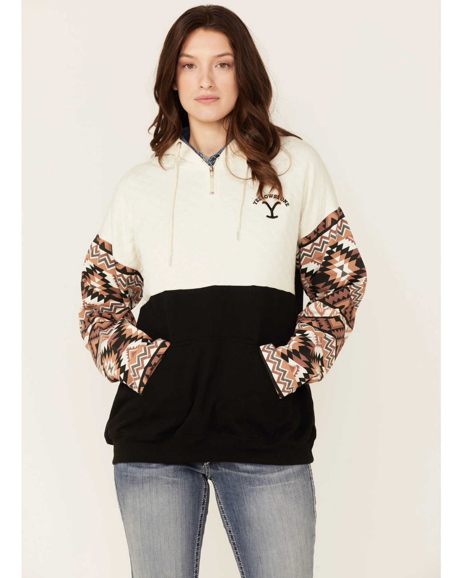 Paramount Network's Yellowstone Women's Mauve Southwestern Sleeve Hoodie Pullover 2 Paramount Network's Yellowstone Women's Mauve Southwestern Sleeve Hoodie Pullover - Image 2