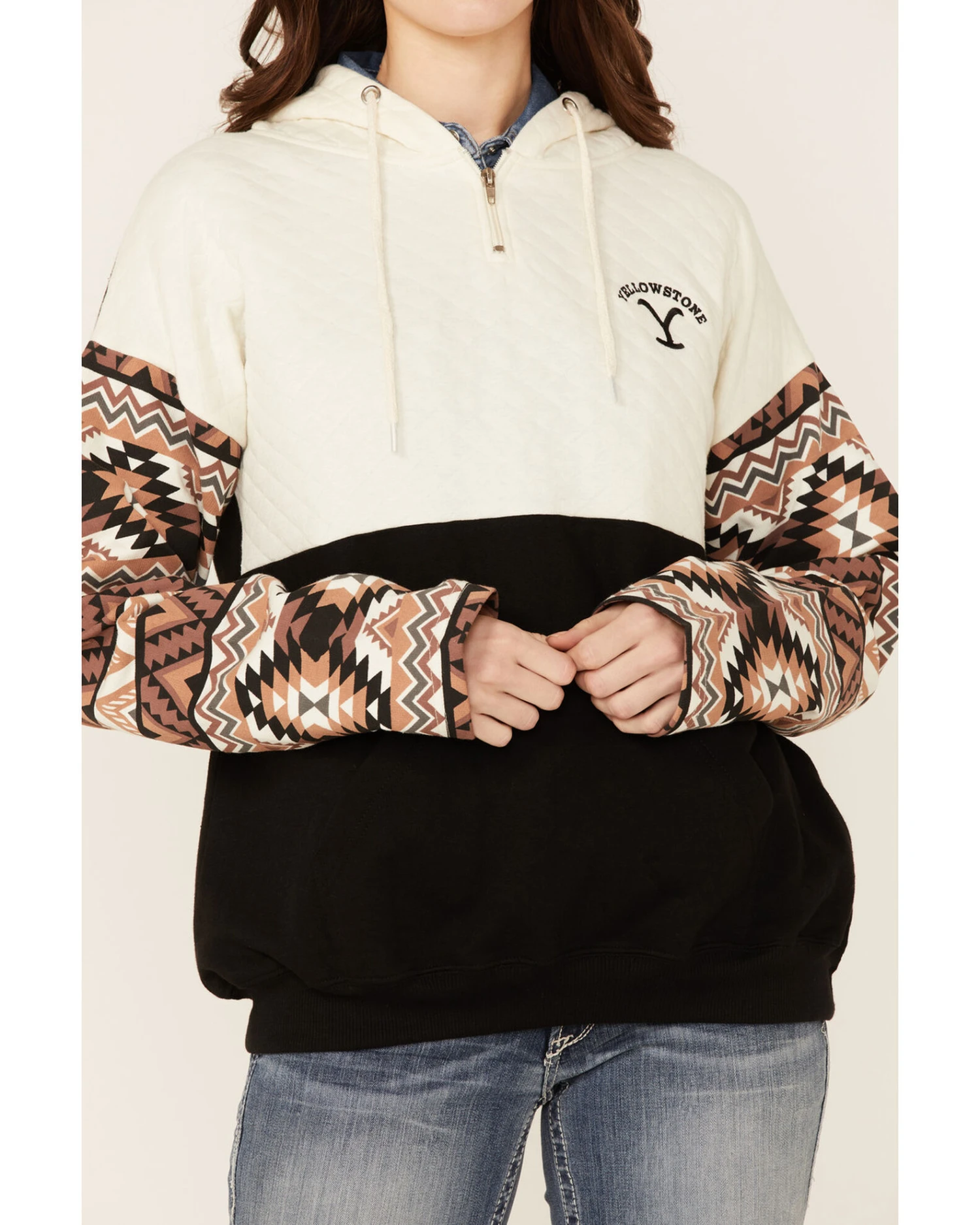 Paramount Network's Yellowstone Women's Mauve Southwestern Sleeve Hoodie Pullover 4 Paramount Network's Yellowstone Women's Mauve Southwestern Sleeve Hoodie Pullover - Image 4