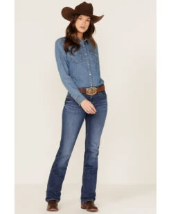 Wrangler Women's Medium Wash Mid Rise Jane Q-Baby Bootcut Ultimate Riding Jeans -Ariat || Wrangler || FREE PEOPLE Sales Store 2000365219 400 P1