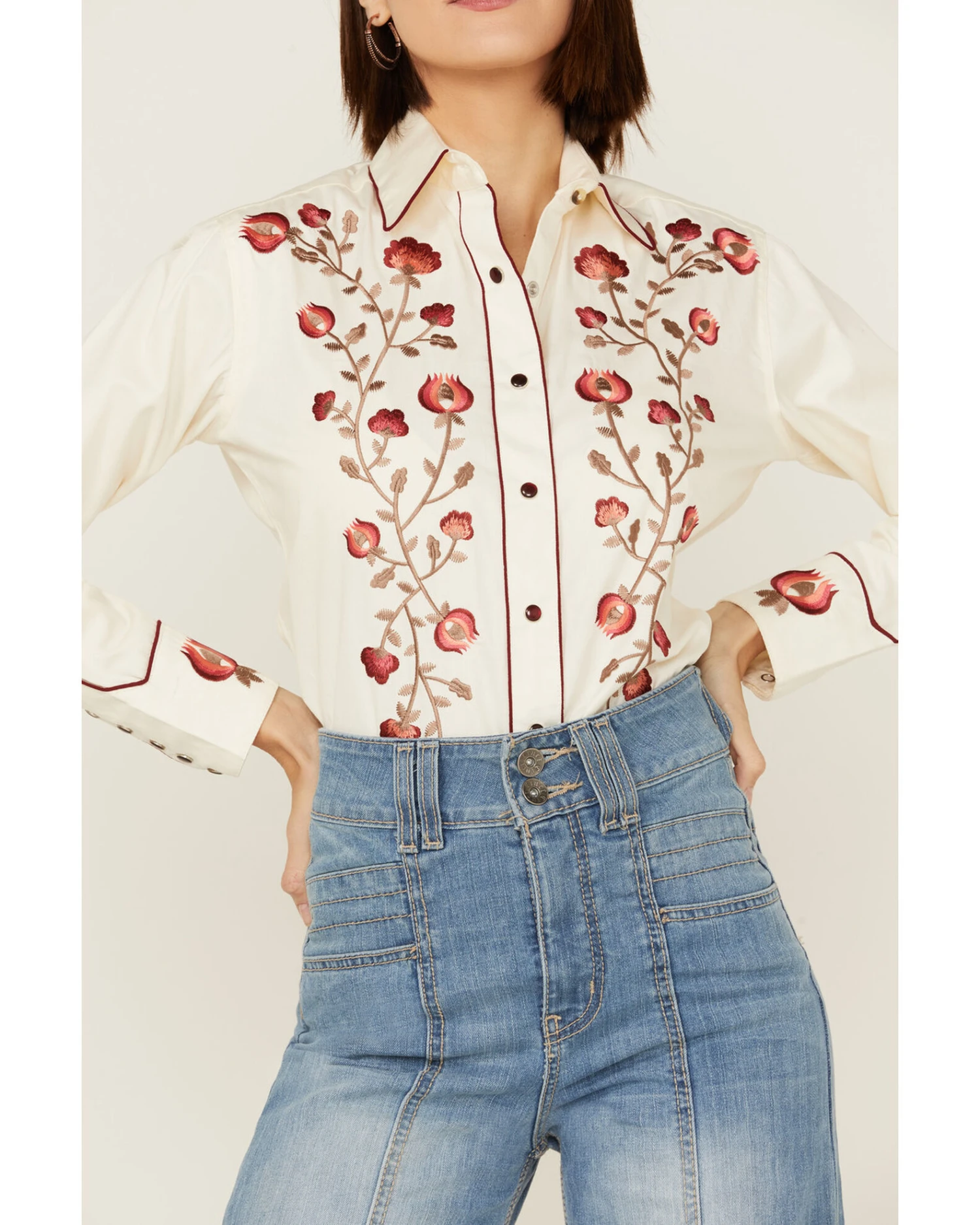 Rockmount Ranchwear Women's Vintage Thistle Floral Embroidery Pearl Snap Western Shirt 2 Rockmount Ranchwear Women's Vintage Thistle Floral Embroidery Pearl Snap Western Shirt - Image 2