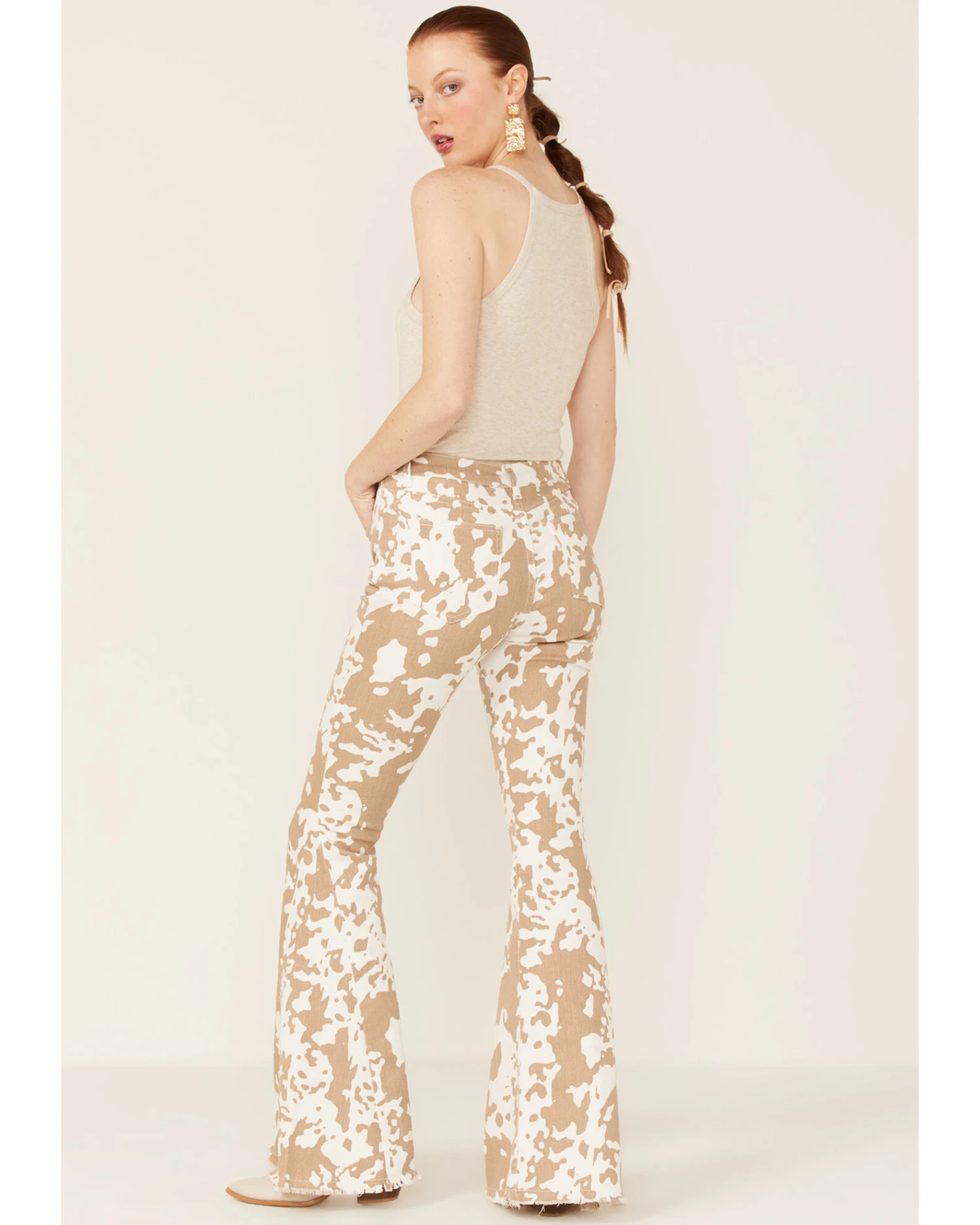 Saints & Hearts Women's Cow Print High Rise Raw Hem Flare Jeans 3 Saints & Hearts Women's Cow Print High Rise Raw Hem Flare Jeans - Image 3