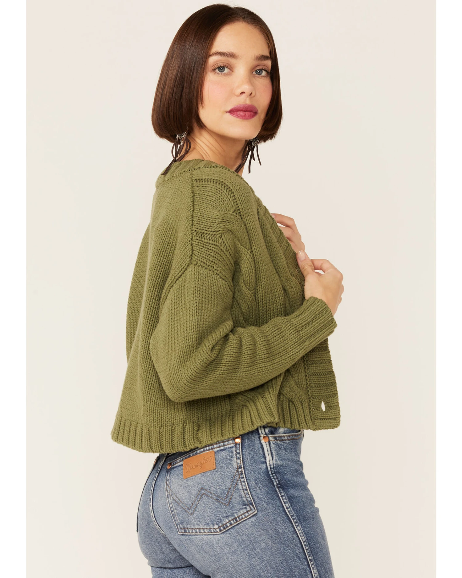 Callahan Women's Sage Olive Cable Lu Cardigan & Tank Set 4 Callahan Women's Sage Olive Cable Lu Cardigan & Tank Set - Image 4