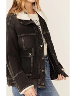 Free People Women's Ariel Cozy Denim Bomber Jacket