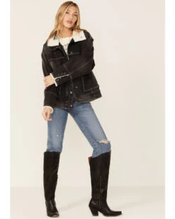 Free People Women's Ariel Cozy Denim Bomber Jacket 6 Free People Women's Ariel Cozy Denim Bomber Jacket -Ariat || Wrangler || FREE PEOPLE Sales Store 2000368013 001 P4