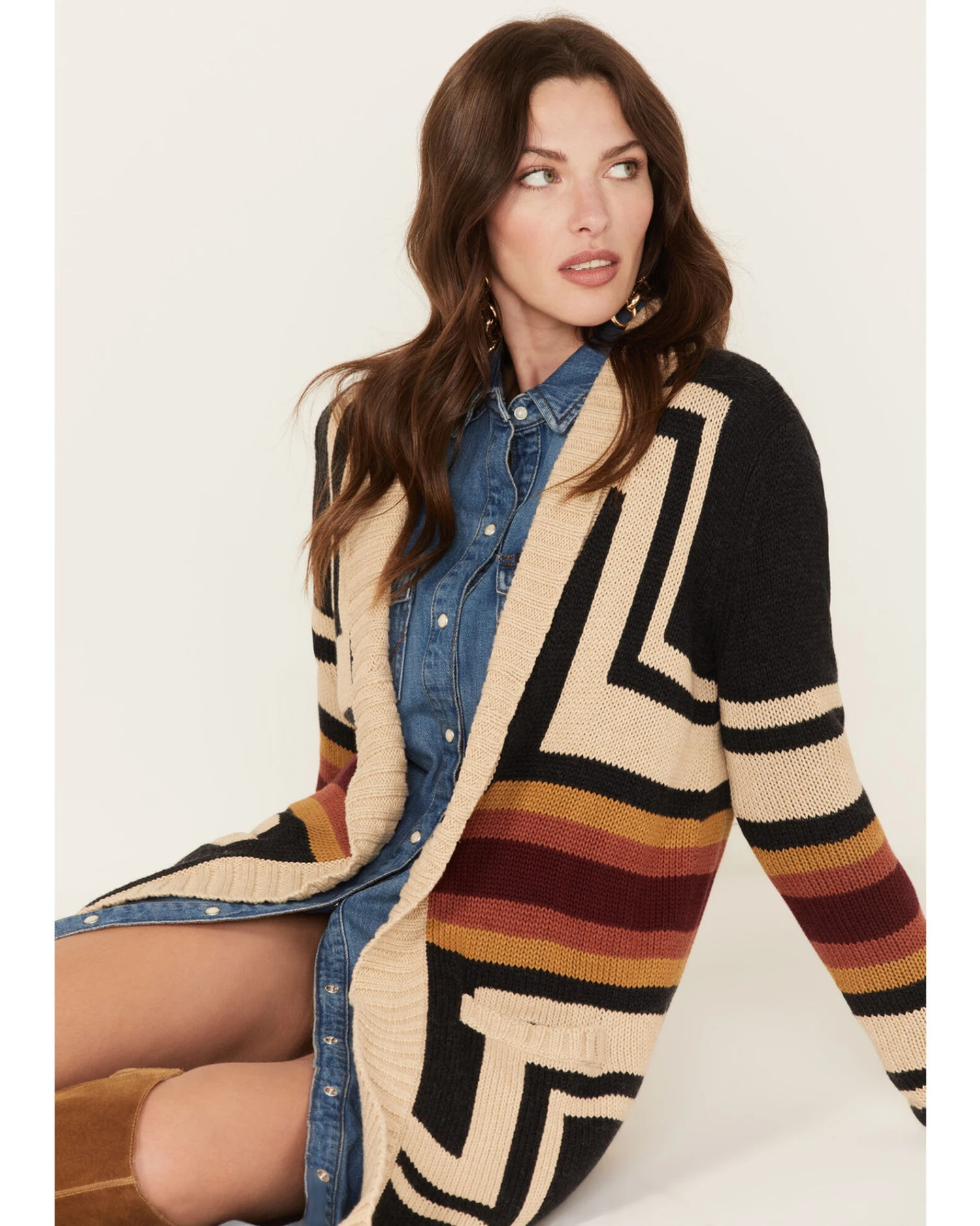 Pendleton Women's Harding Striped Vibrant Pattern Knit Cardigan Sweater 3 Pendleton Women's Harding Striped Vibrant Pattern Knit Cardigan Sweater - Image 3