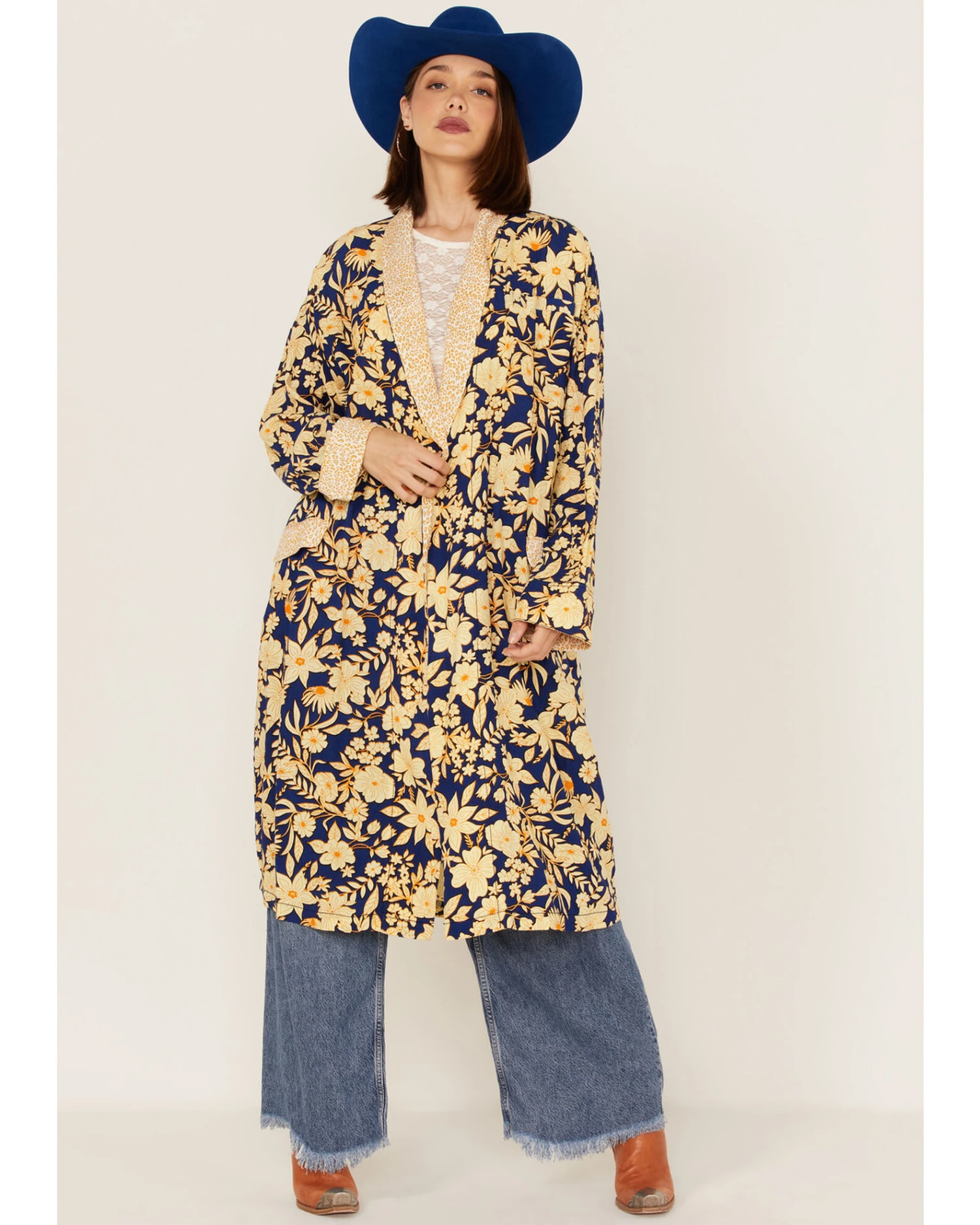 Free People Women's Wild Nights Floral Print Long Sleeve Kimono Duster 2 Free People Women's Wild Nights Floral Print Long Sleeve Kimono Duster - Image 2