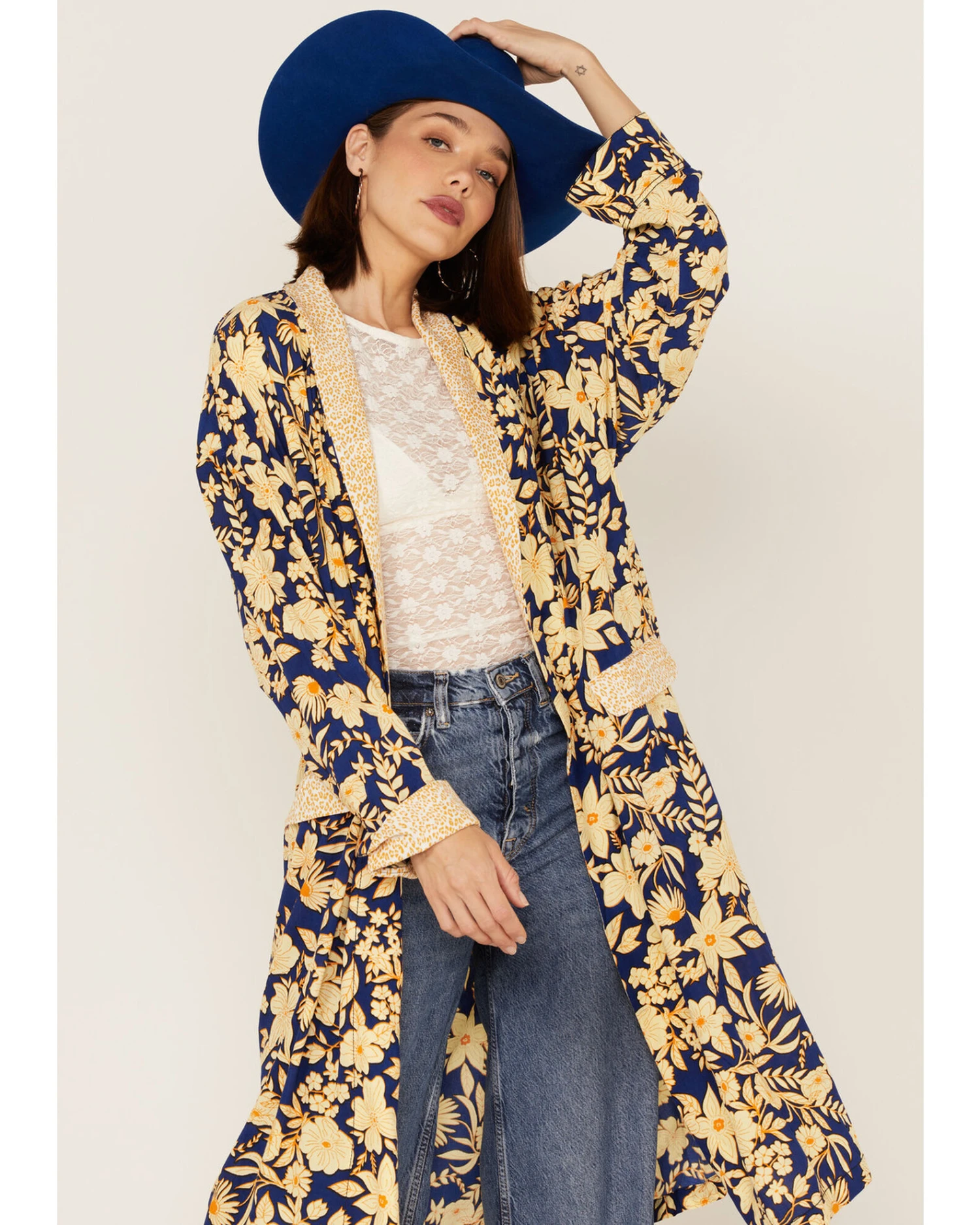 Free People Women's Wild Nights Floral Print Long Sleeve Kimono Duster 3 Free People Women's Wild Nights Floral Print Long Sleeve Kimono Duster - Image 3
