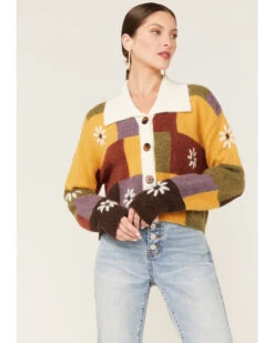 Cleo + Wolf Women's Patchwork Floral Knit Sweater