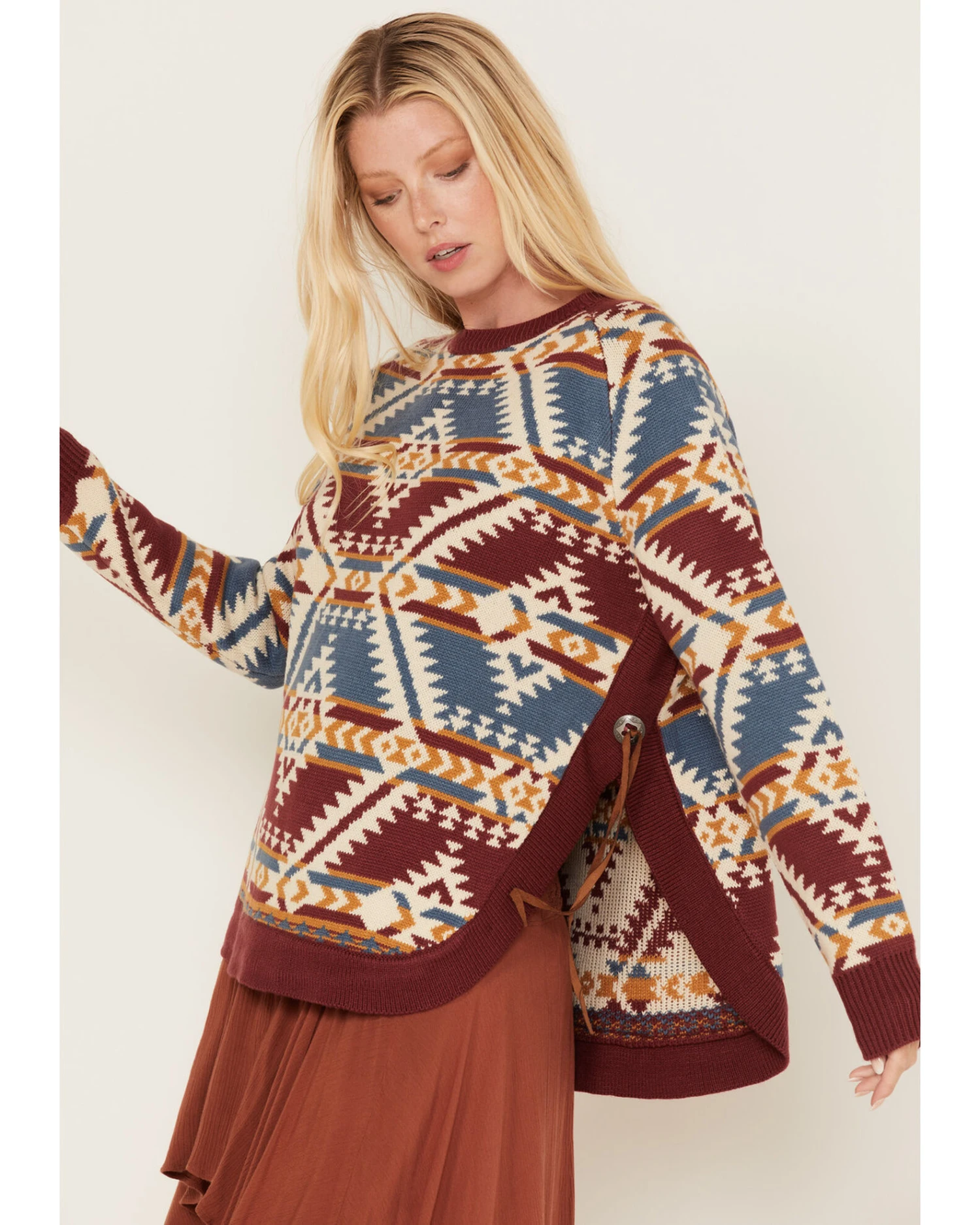 Cotton & Rye Women's Southwestern Knit Concho Tassel Sweater 2 Cotton & Rye Women's Southwestern Knit Concho Tassel Sweater - Image 2