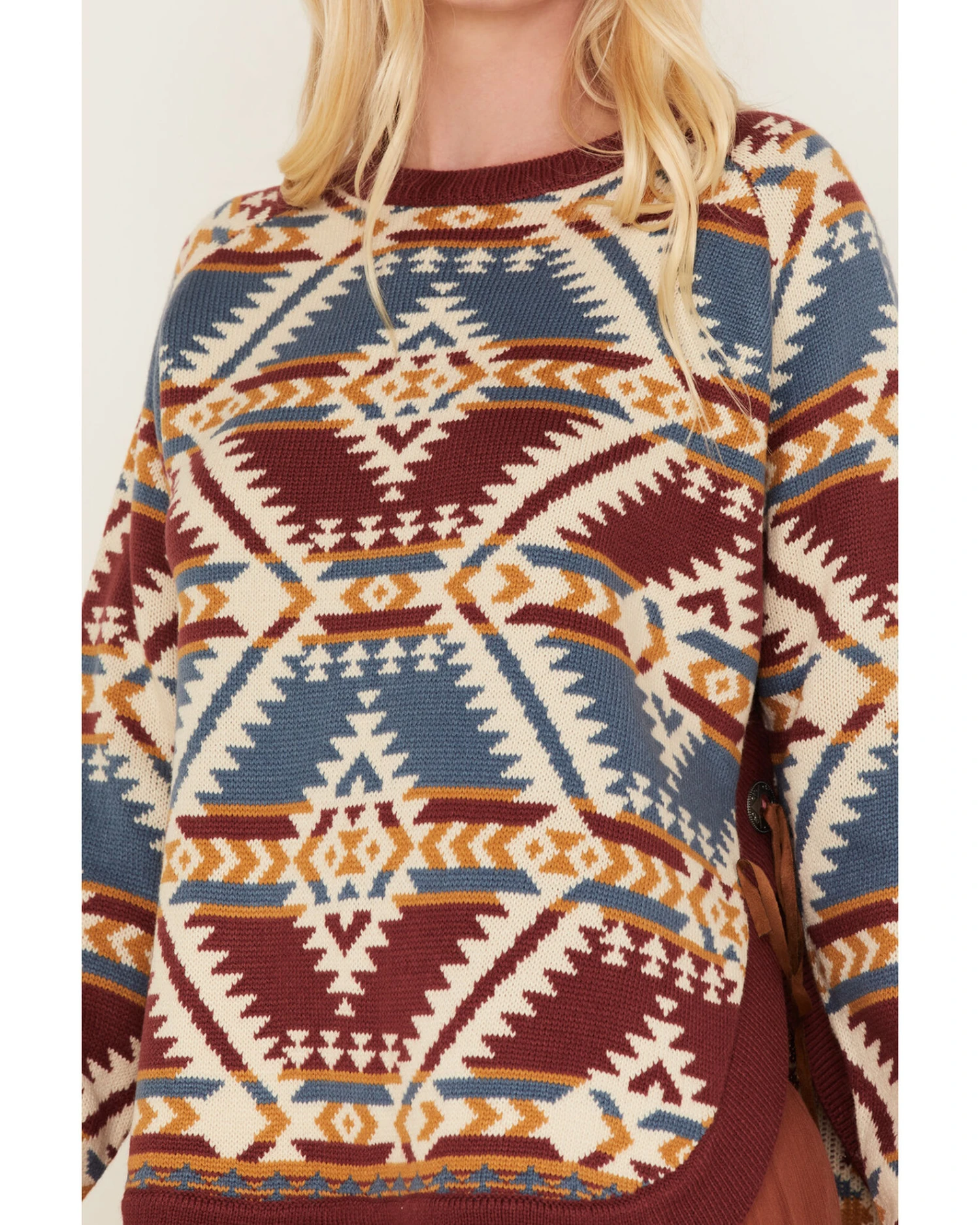 Cotton & Rye Women's Southwestern Knit Concho Tassel Sweater 3 Cotton & Rye Women's Southwestern Knit Concho Tassel Sweater - Image 3